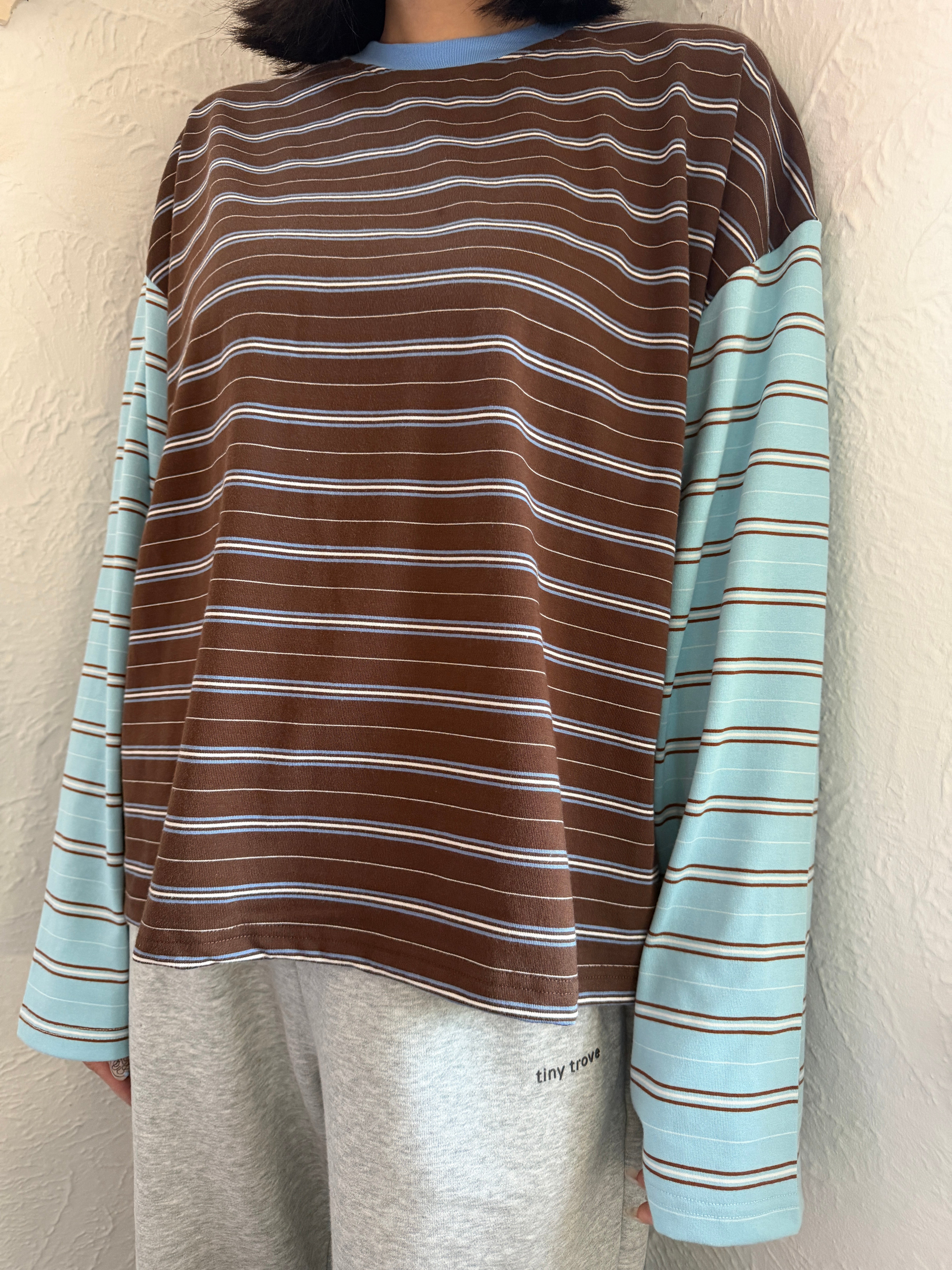 Tiny Trove - Women's Kennedy Stripe Long Sleeve Tee Cocoa/Blue
