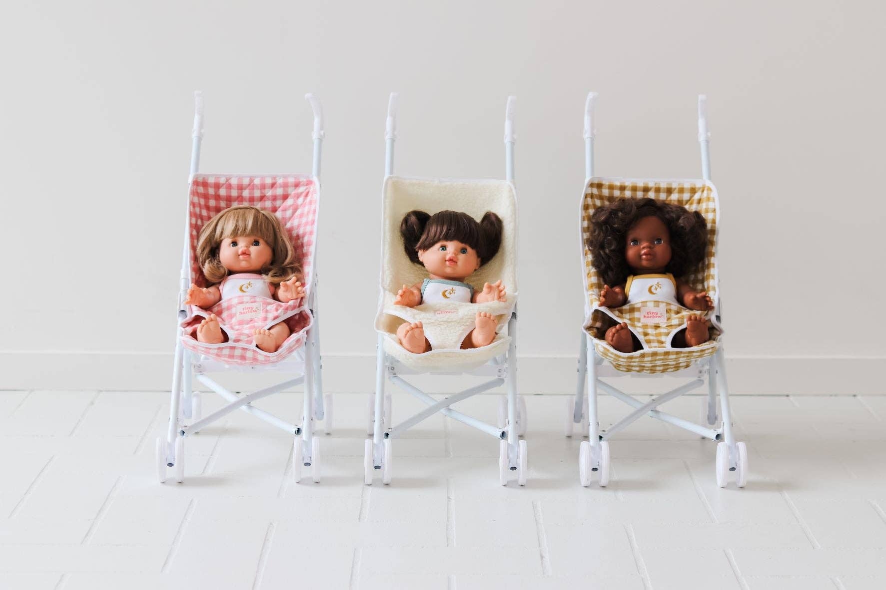 Tiny Harlow Folding Dolls Stroller - Mustard Gingham
