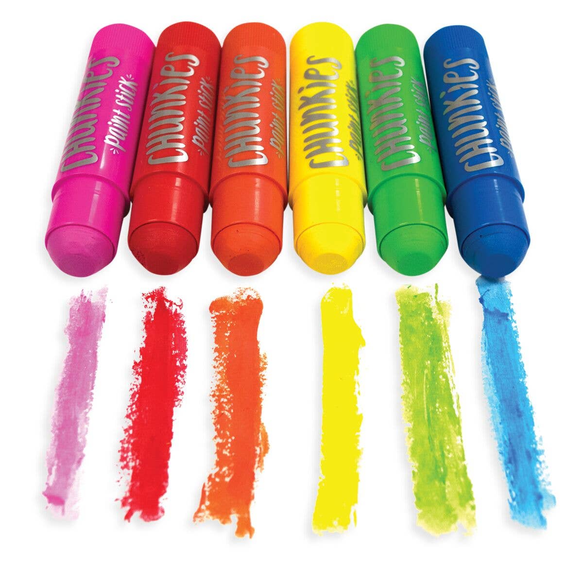 Pink, red, orange, yellow, green and blue OOLY chunkies paint sticks.