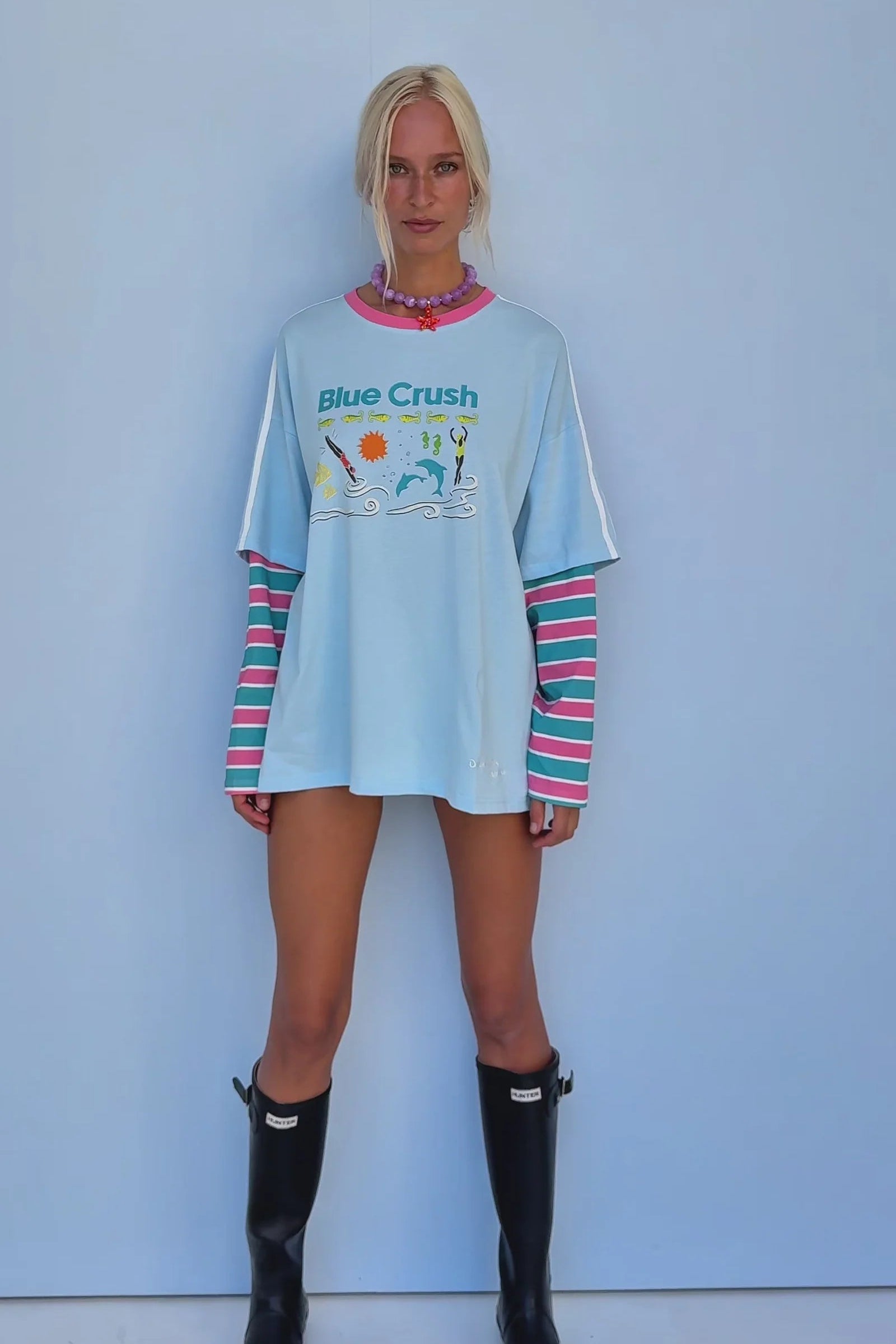 Spicy Dugong - Adults Blue Crush Layered Long Sleeve Blue/Blue