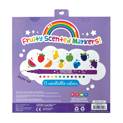 The back of the packet of OOLY fruity scented markers.