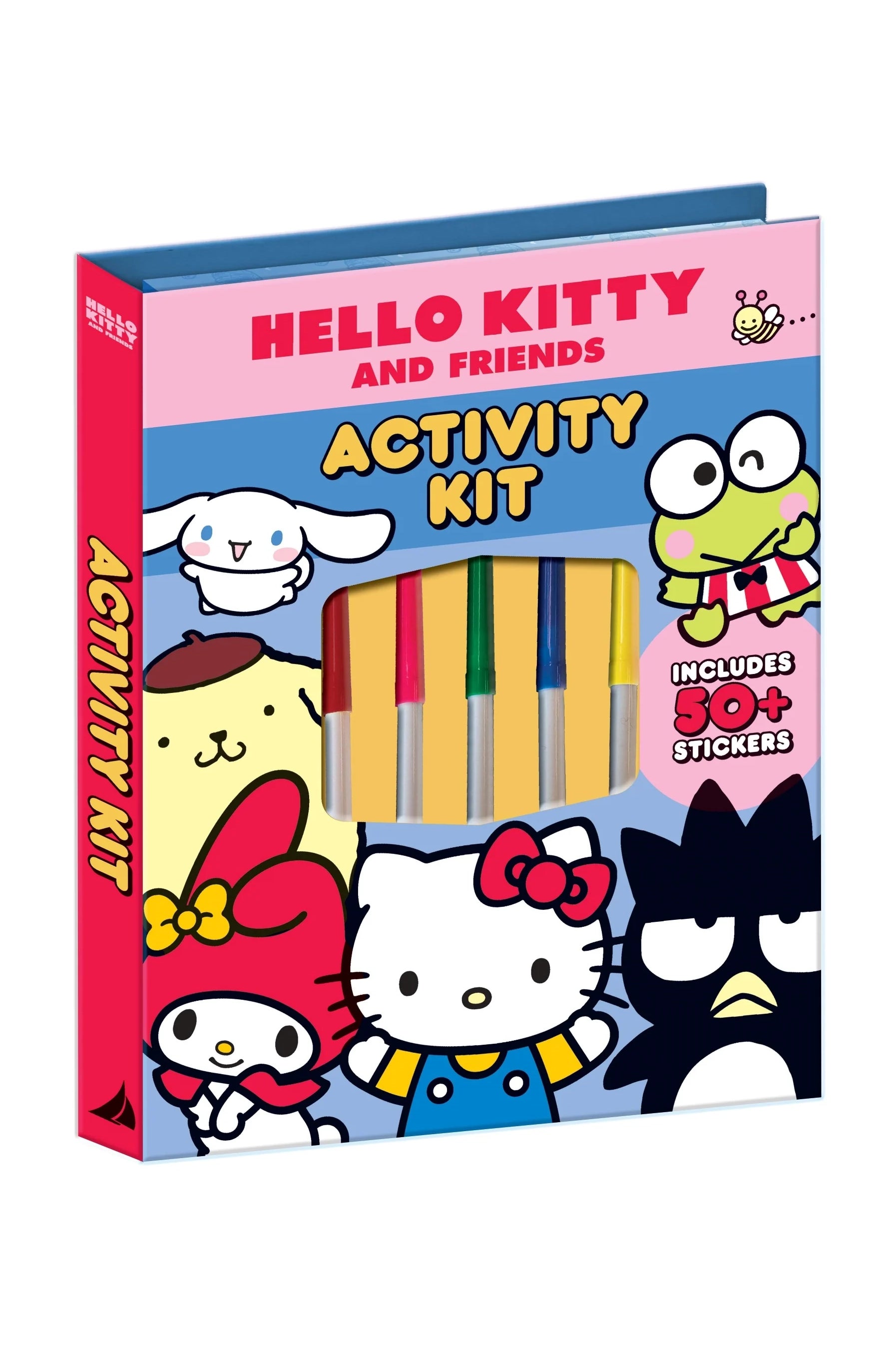 The BAY KIDS Hello Kitty and Friends Activity Kit showcases beloved Sanrio characters, including Hello Kitty, My Melody, and Keroppi on its cover. The kit is packed with vibrant pens, more than 50 stickers, and entertaining coloring pages to inspire limitless creativity.