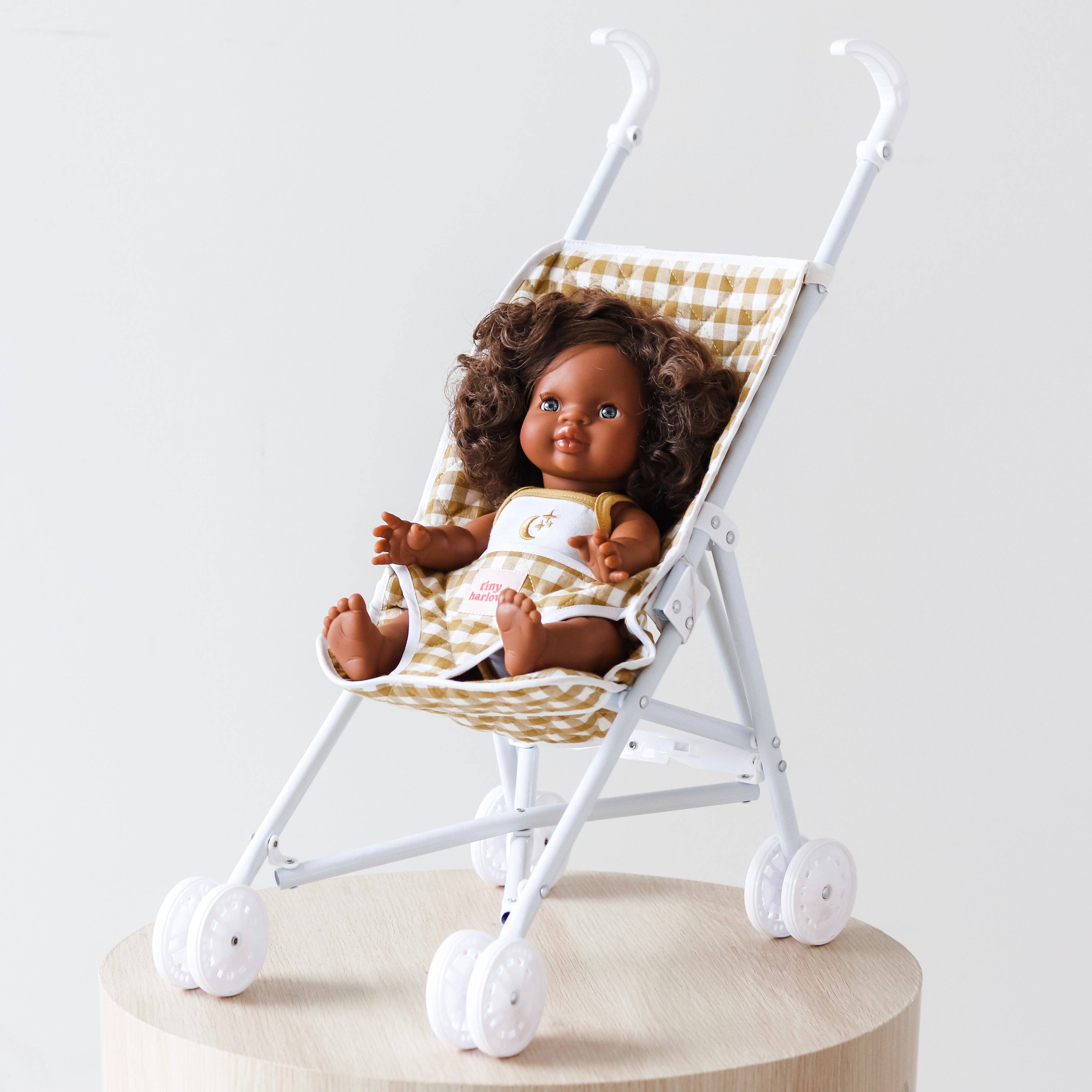 Tiny Harlow Folding Dolls Stroller - Mustard Gingham