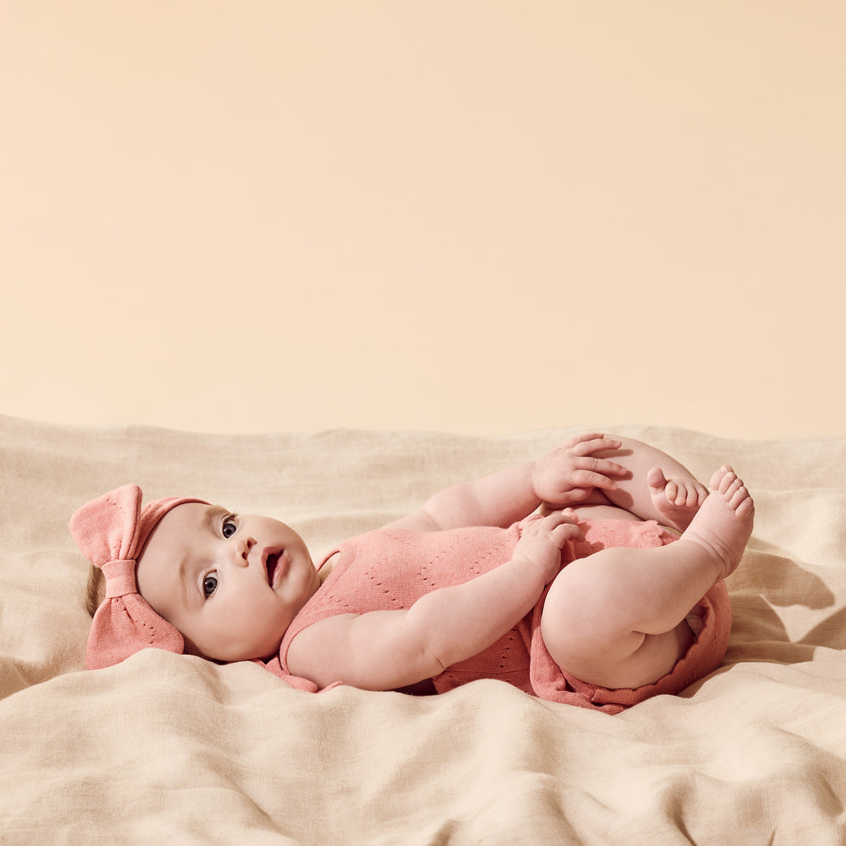 Wilson & Frenchy - Petal Pink Organic Knitted Pointelle Playsuit