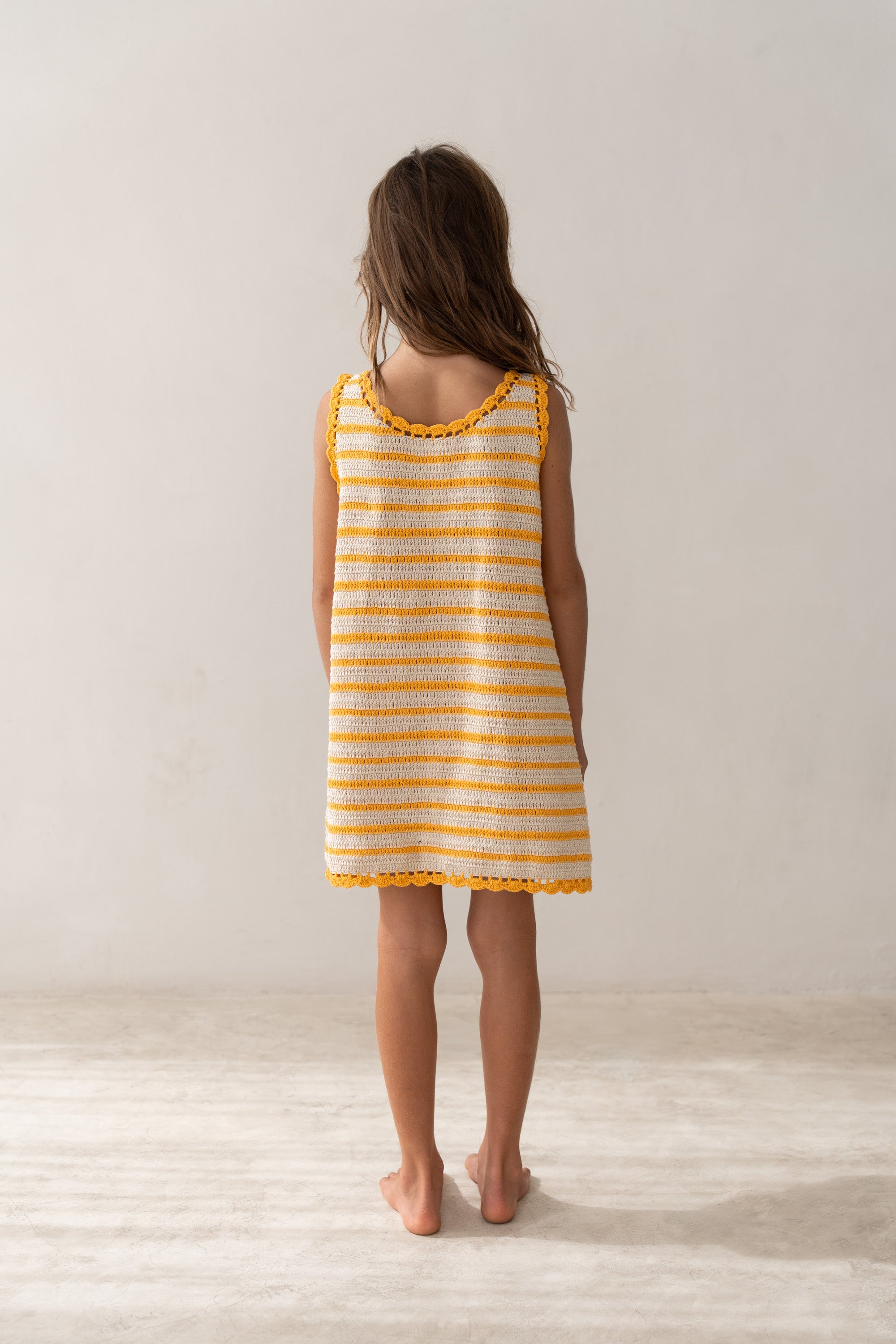 Illoura the Label - Crochet Mini Dress Mango Stripe