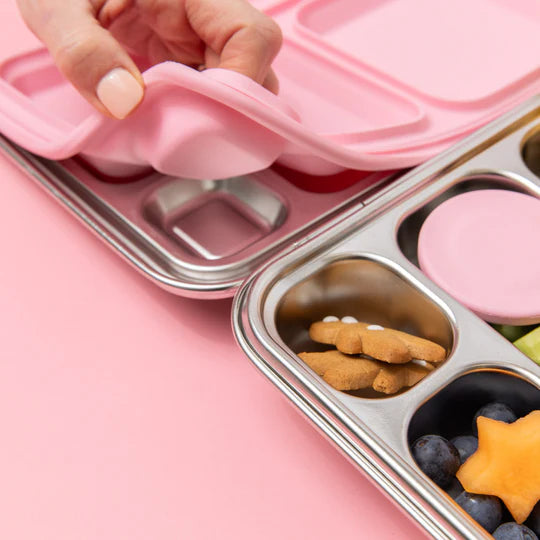 Nudie Rudie - Five Compartment Leakproof Stainless Steel Lunch Box Pink