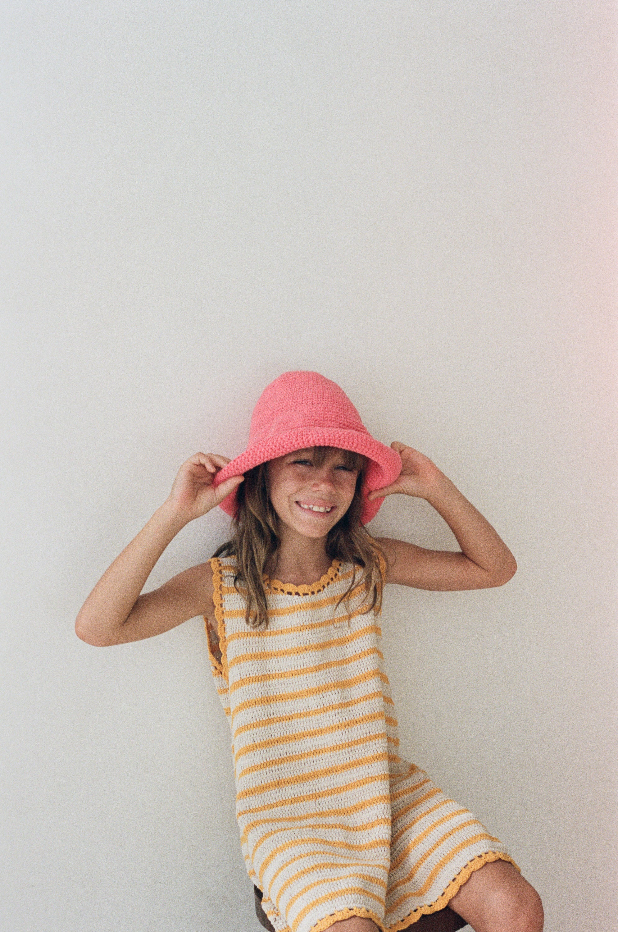 Illoura the Label - Crochet Mini Dress Mango Stripe