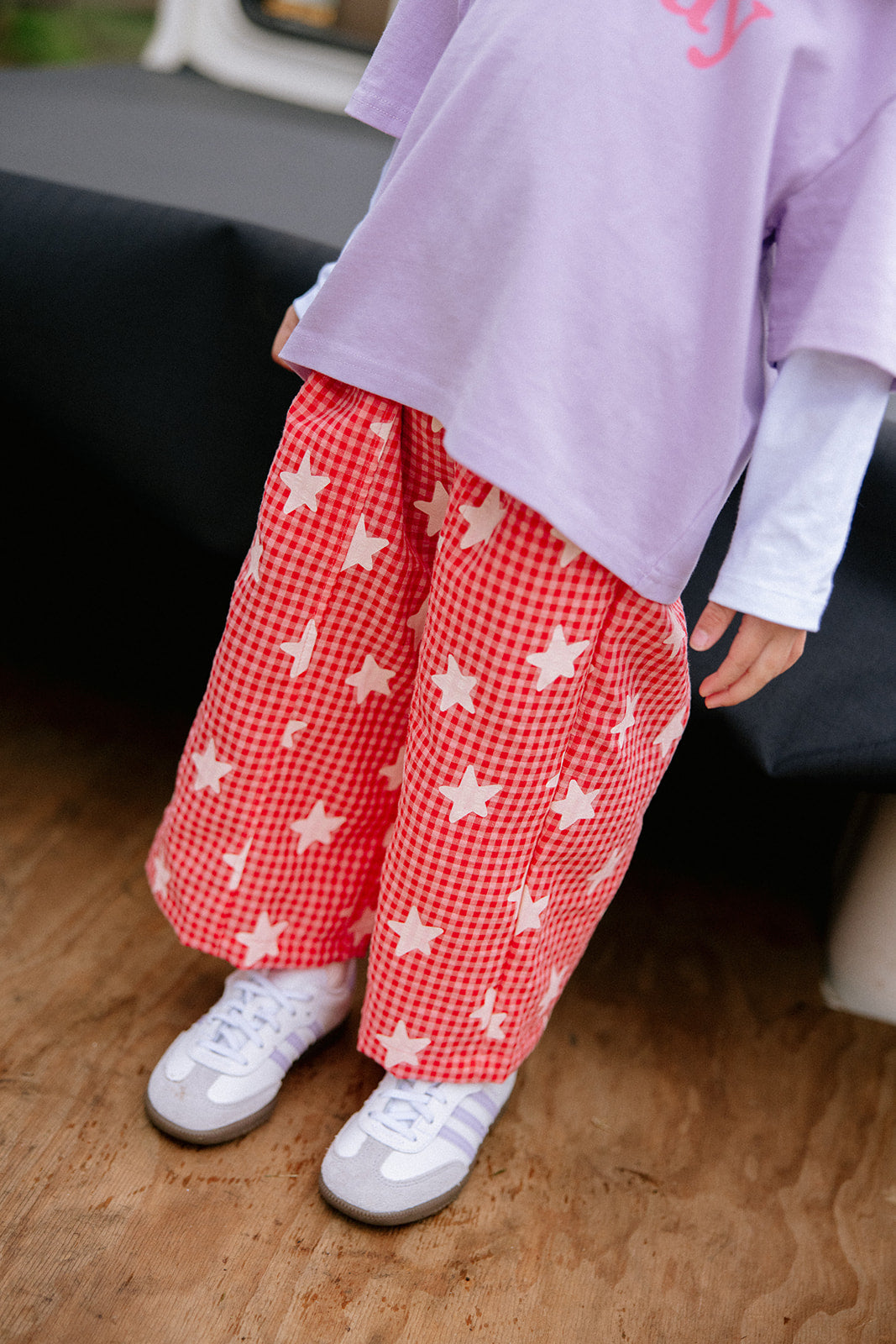 Sunday Siblings - Dusty Star Pants Pink Gingham