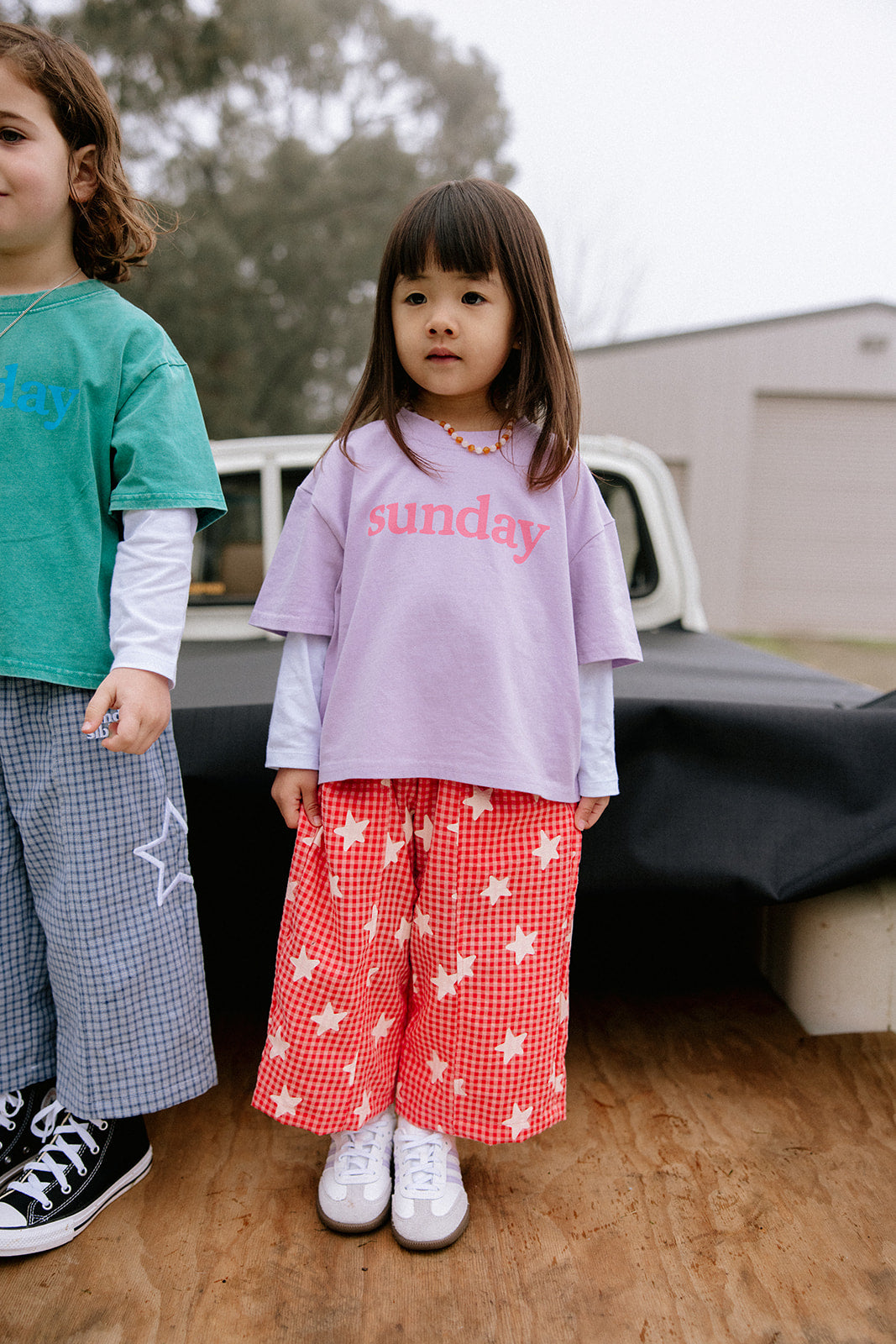 Sunday Siblings - Dusty Star Pants Pink Gingham