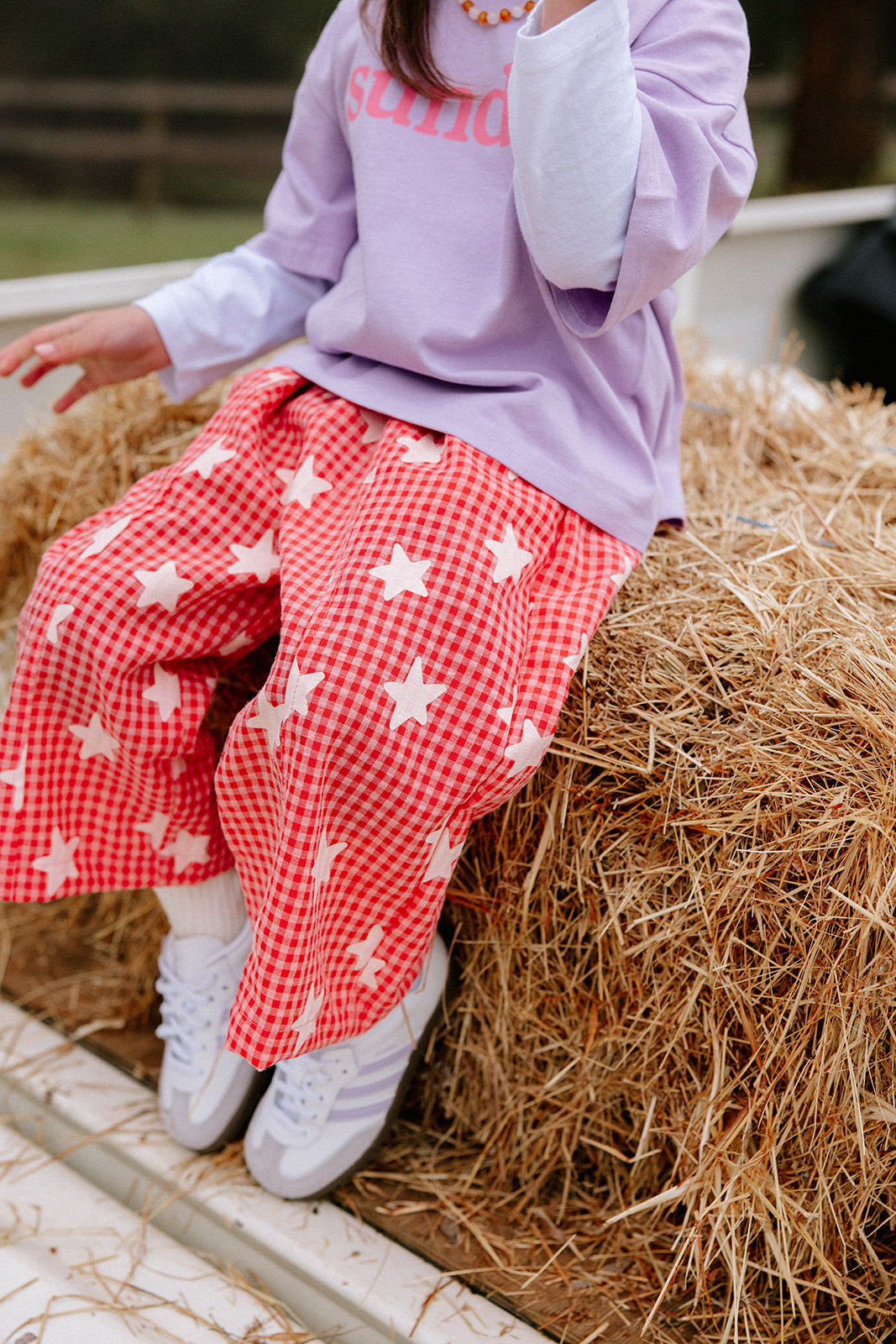 Sunday Siblings - Dusty Star Pants Pink Gingham