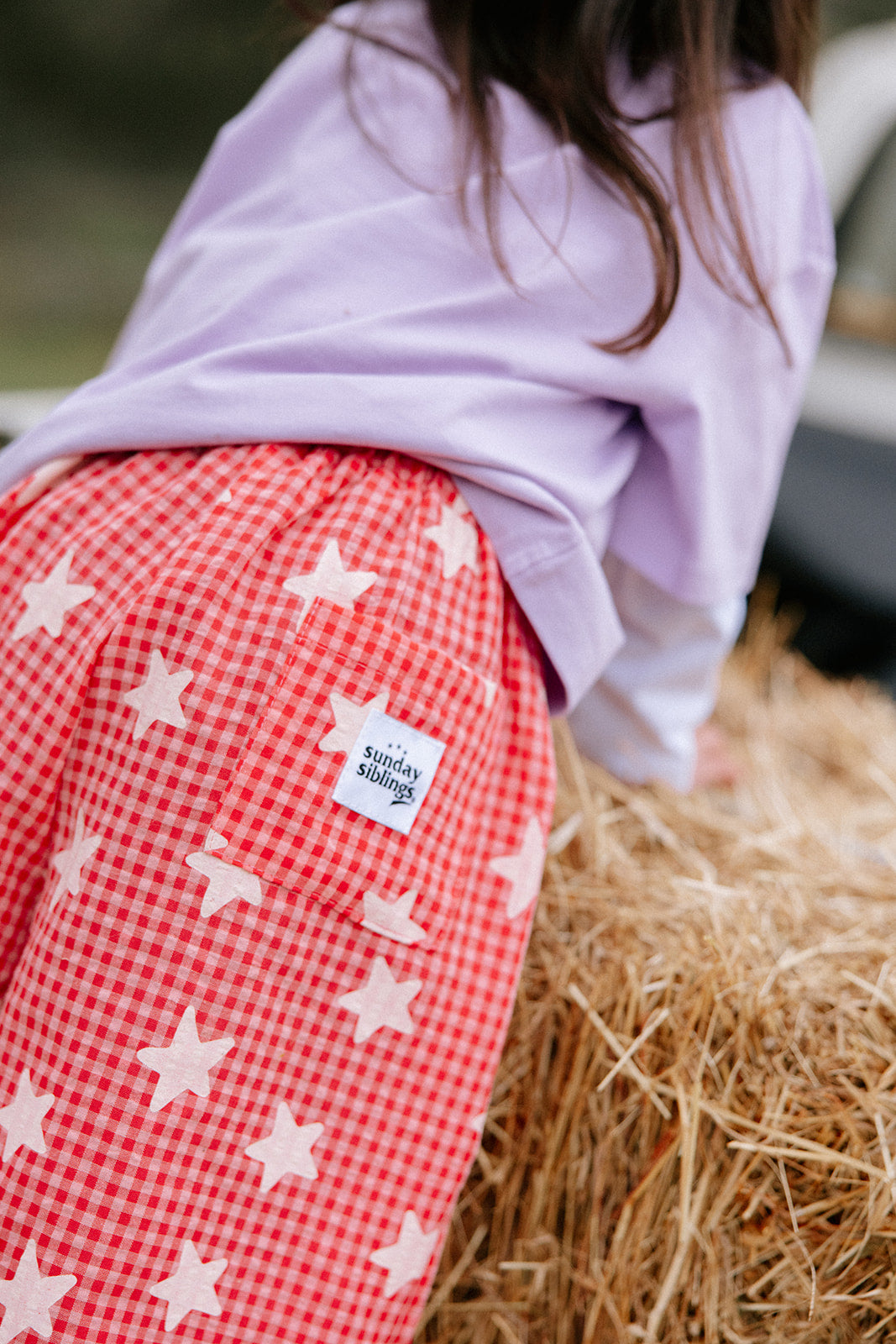 Sunday Siblings - Dusty Star Pants Pink Gingham