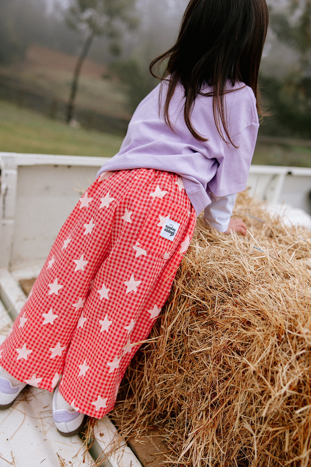 Sunday Siblings - Dusty Star Pants Pink Gingham