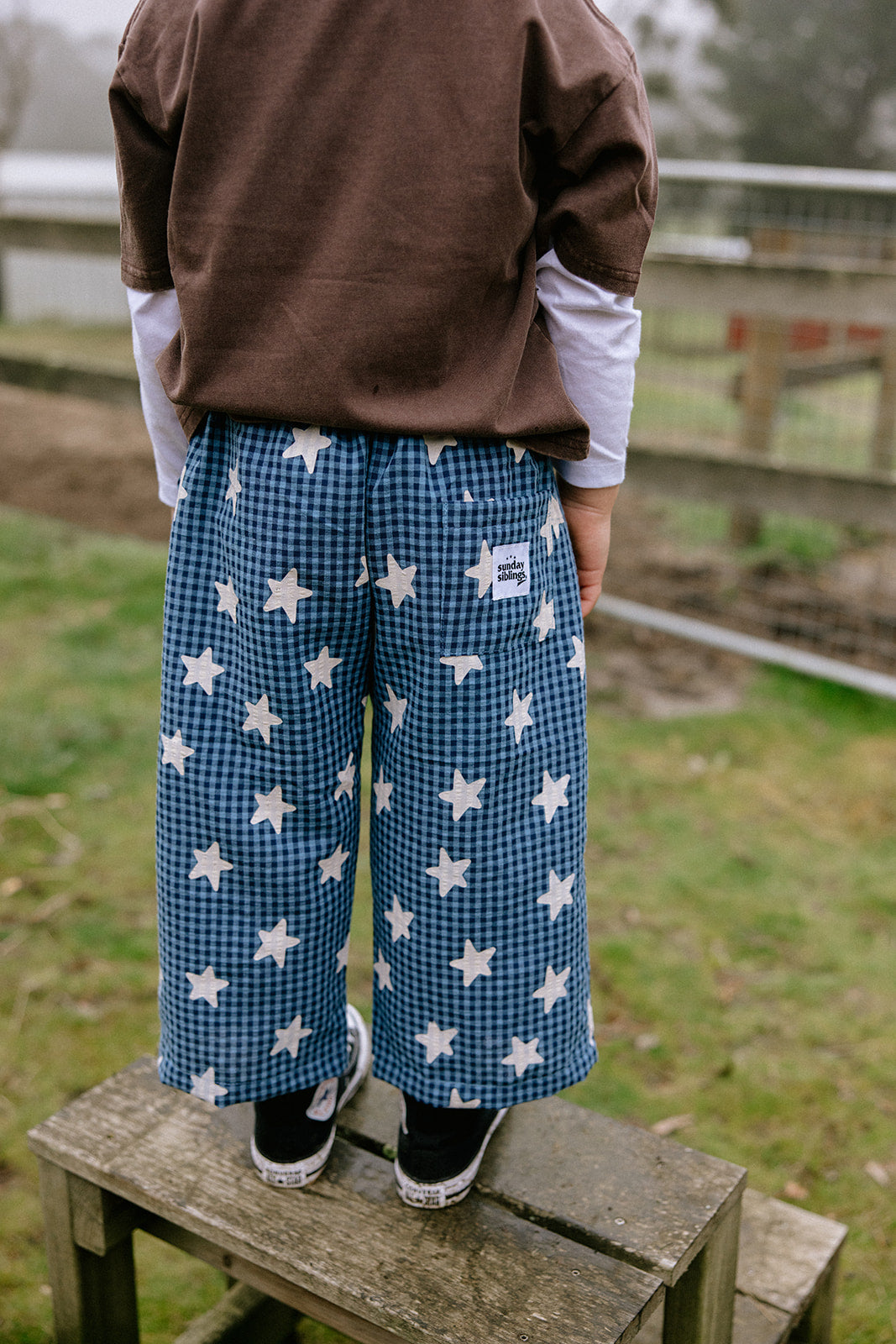 Sunday Siblings - Dusty Star Pants Blue Gingham