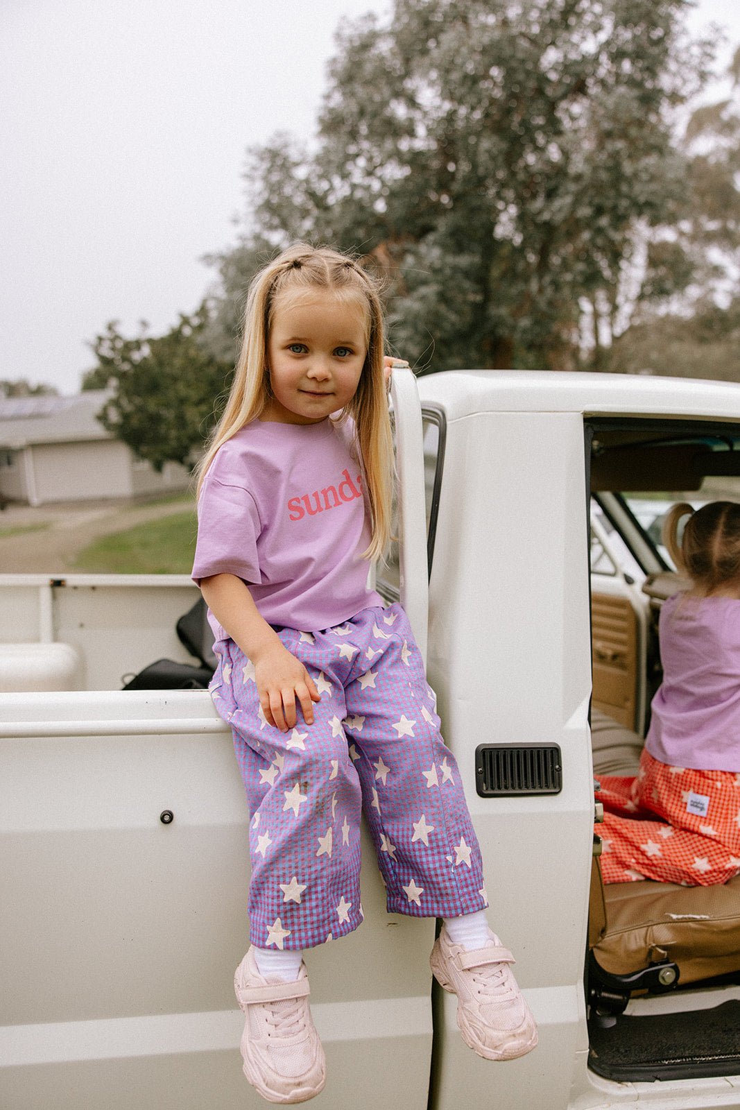 Sunday Siblings - Dusty Star Pants Lilac Gingham