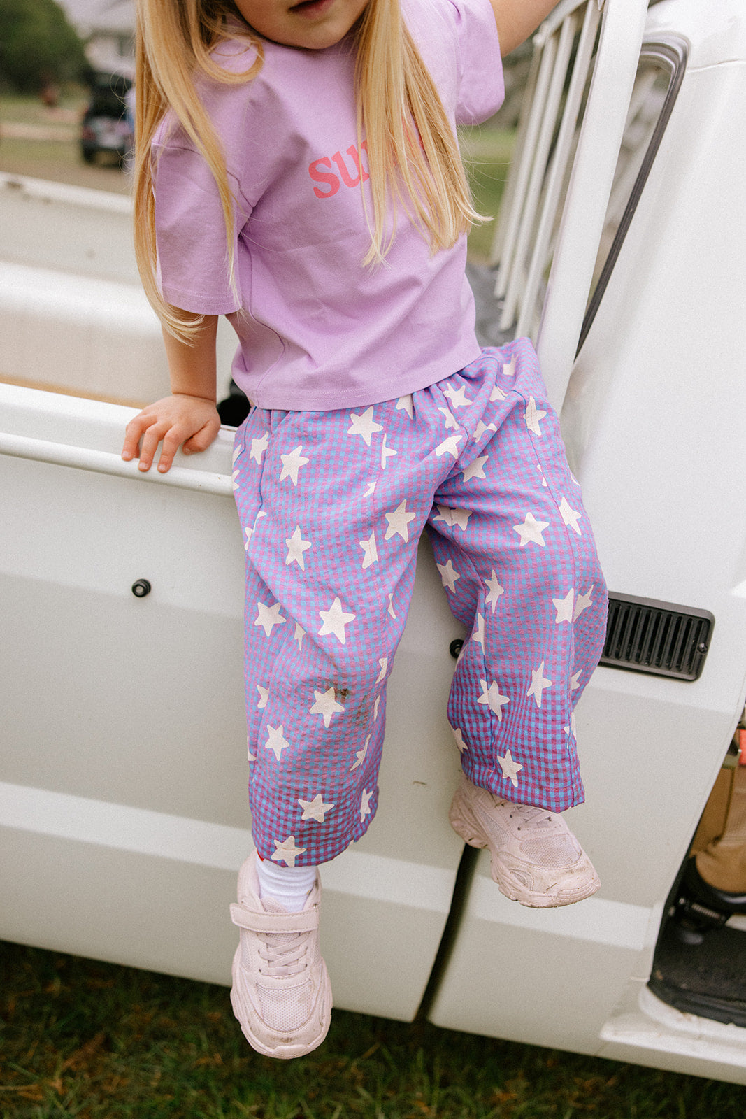 Sunday Siblings - Dusty Star Pants Lilac Gingham