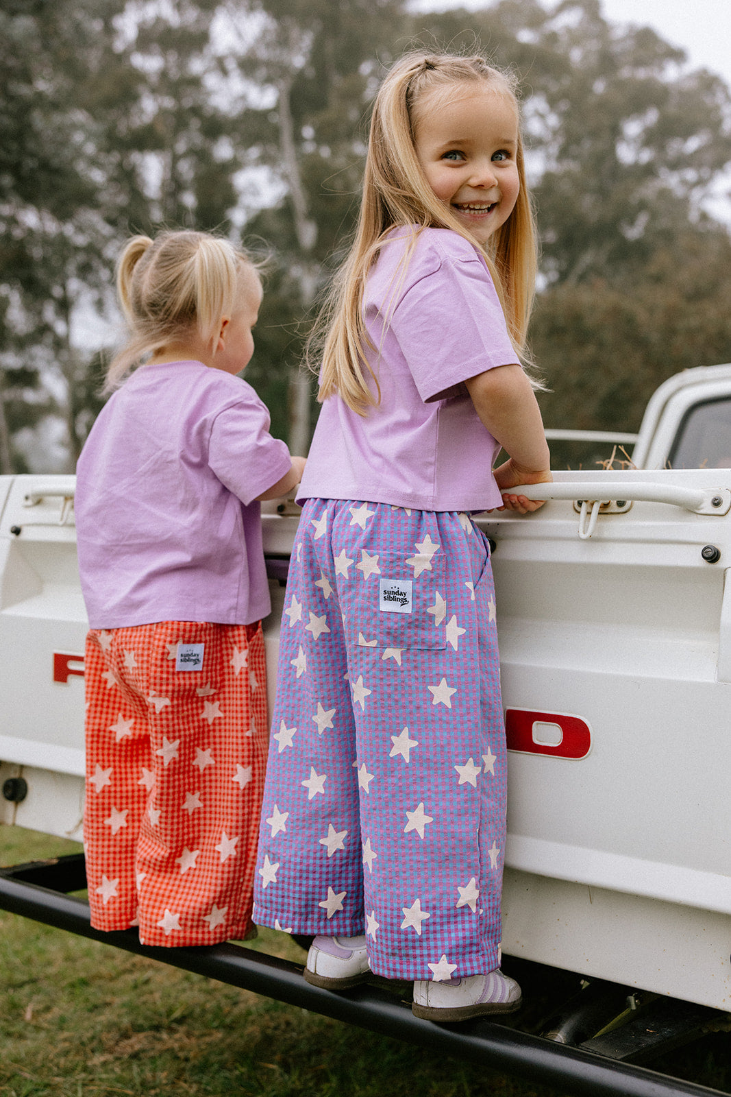 Sunday Siblings - Dusty Star Pants Lilac Gingham