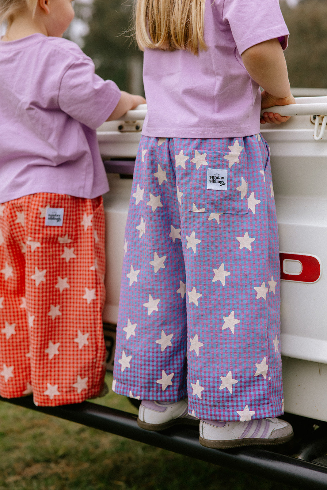 Sunday Siblings - Dusty Star Pants Lilac Gingham