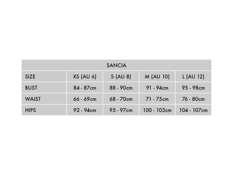 Sancia Size Chart