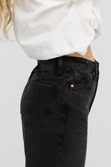 Side pocket detail of black jeans